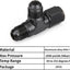 Adaptador T macho 6AN Flare con hembra AN6 aluminio 2 pzas