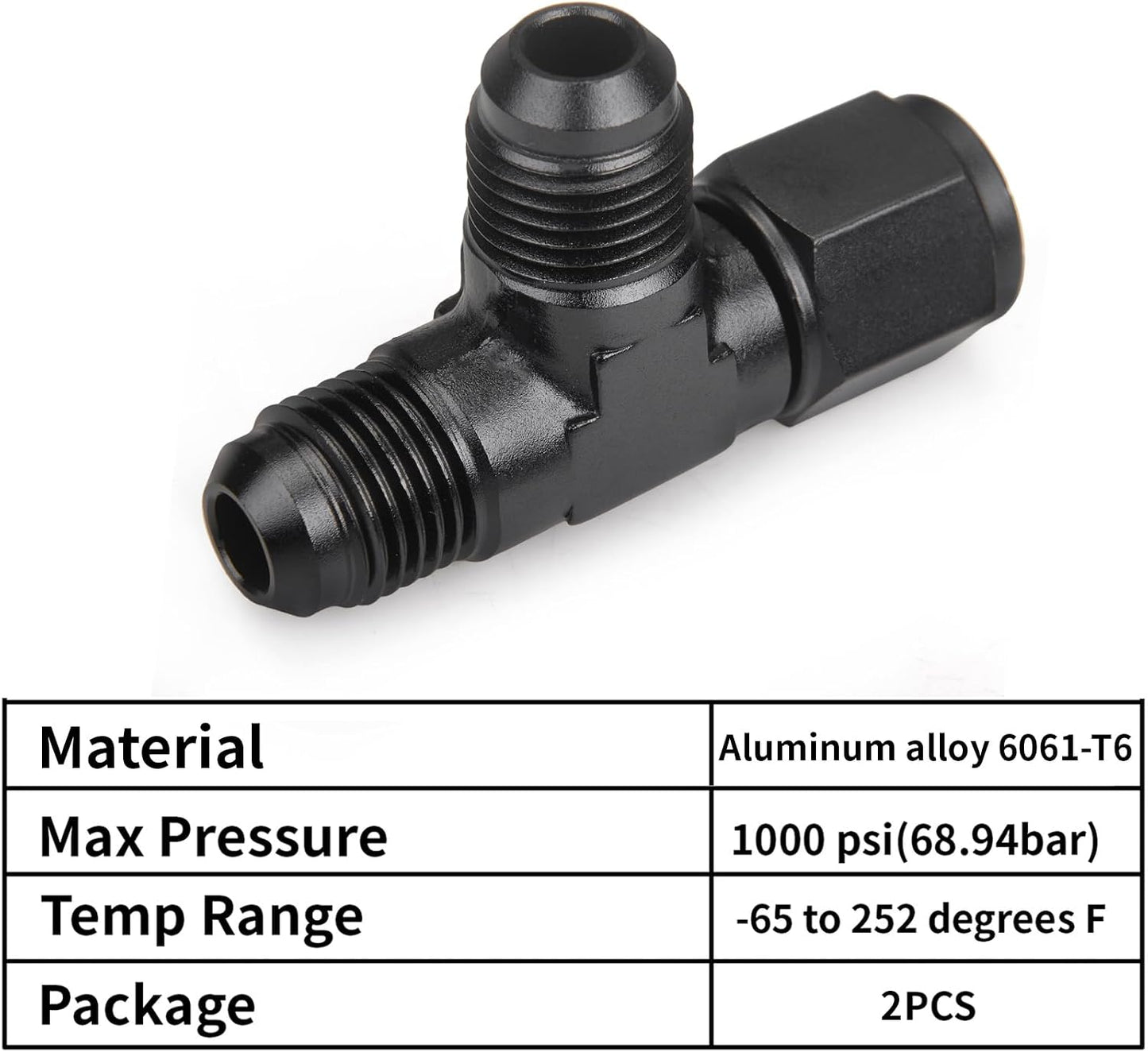 Adaptador T macho 6AN Flare con hembra AN6 aluminio 2 pzas