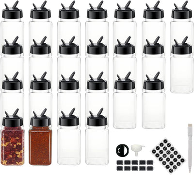 24 Pzas Botellas Especias Plástico 4oz Tapas Negro Etiqueta Tiza