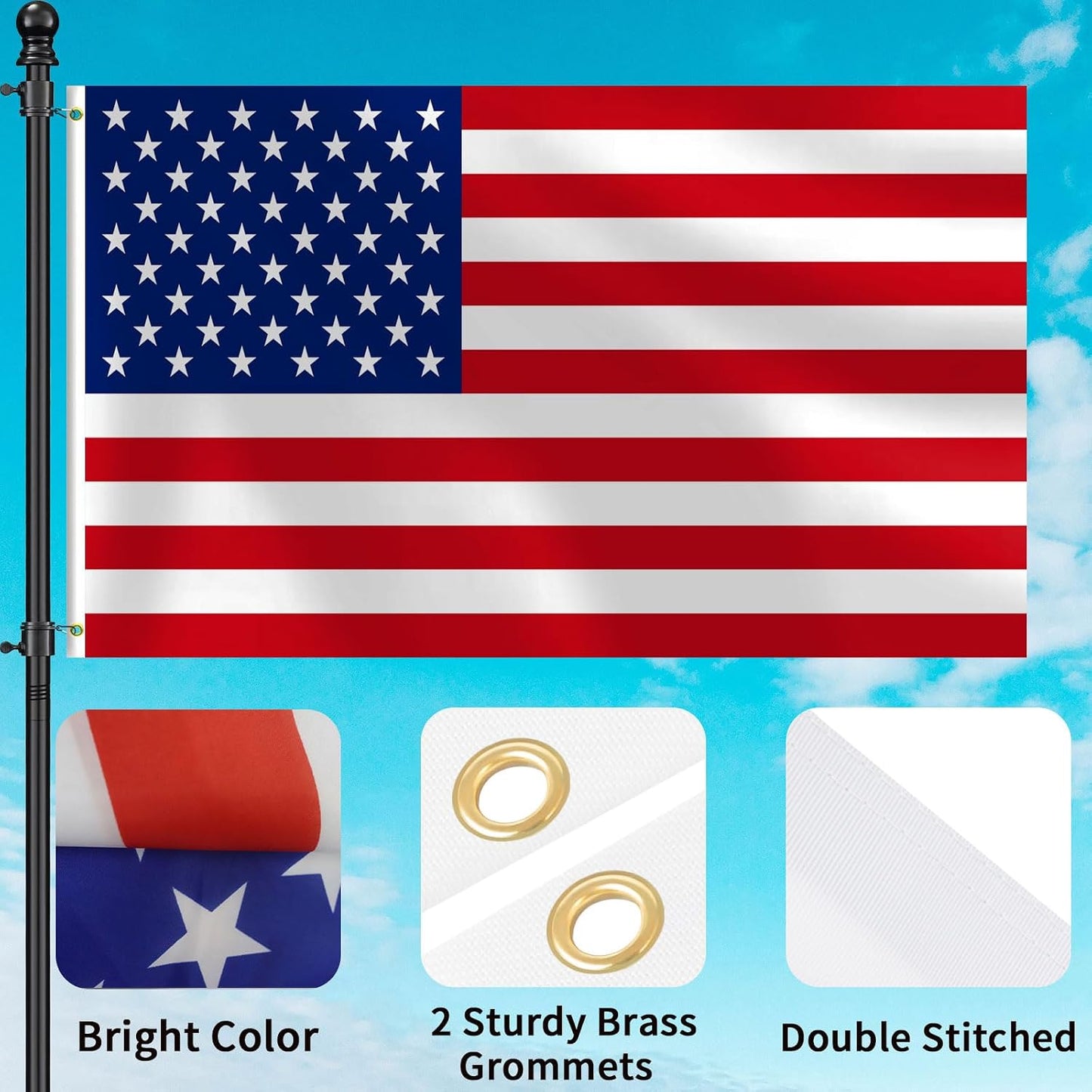 Banderas USA exteriores 3x5ft doble costura color vivo