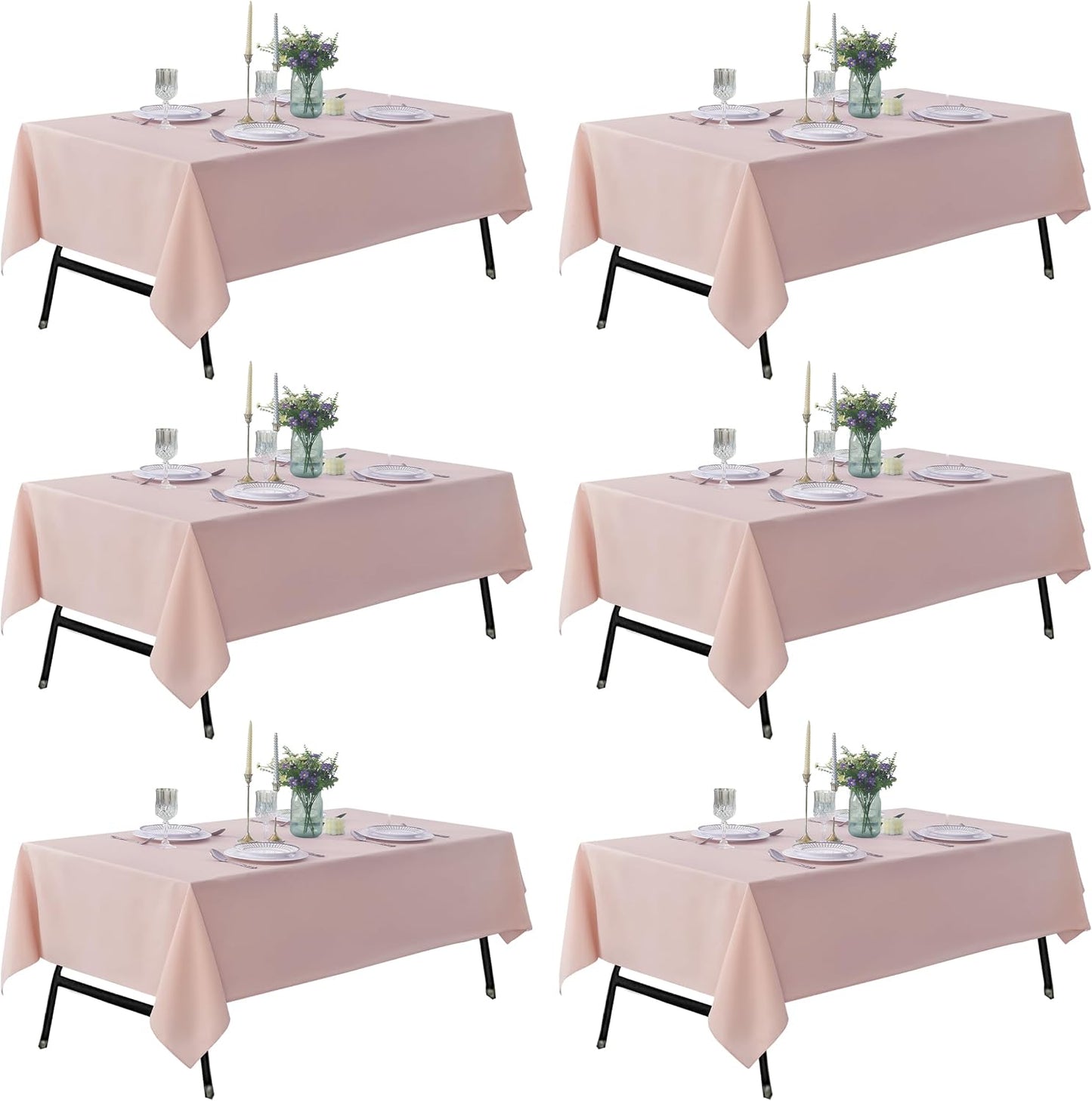 6 Manteles 60x144pulg Rosa Polvoriento Resistentes Manchas