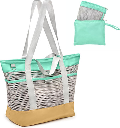 Bolsa playa malla mujer Caqui Grande