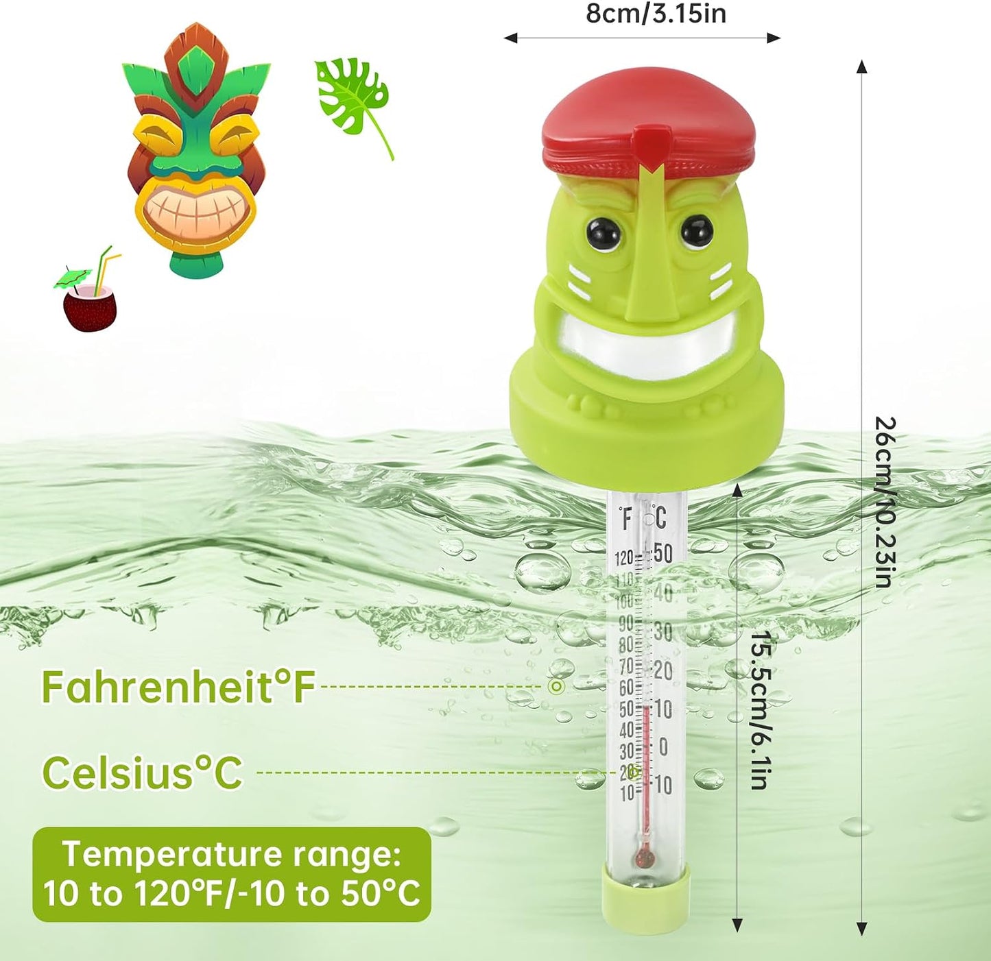 Termómetro flotante piscina pantalla grande cuerda resistente