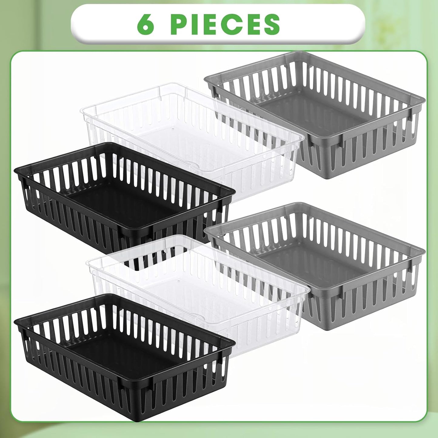 6 Cestas Plástico 6.5x2.4" Organizadoras Cajones Aula