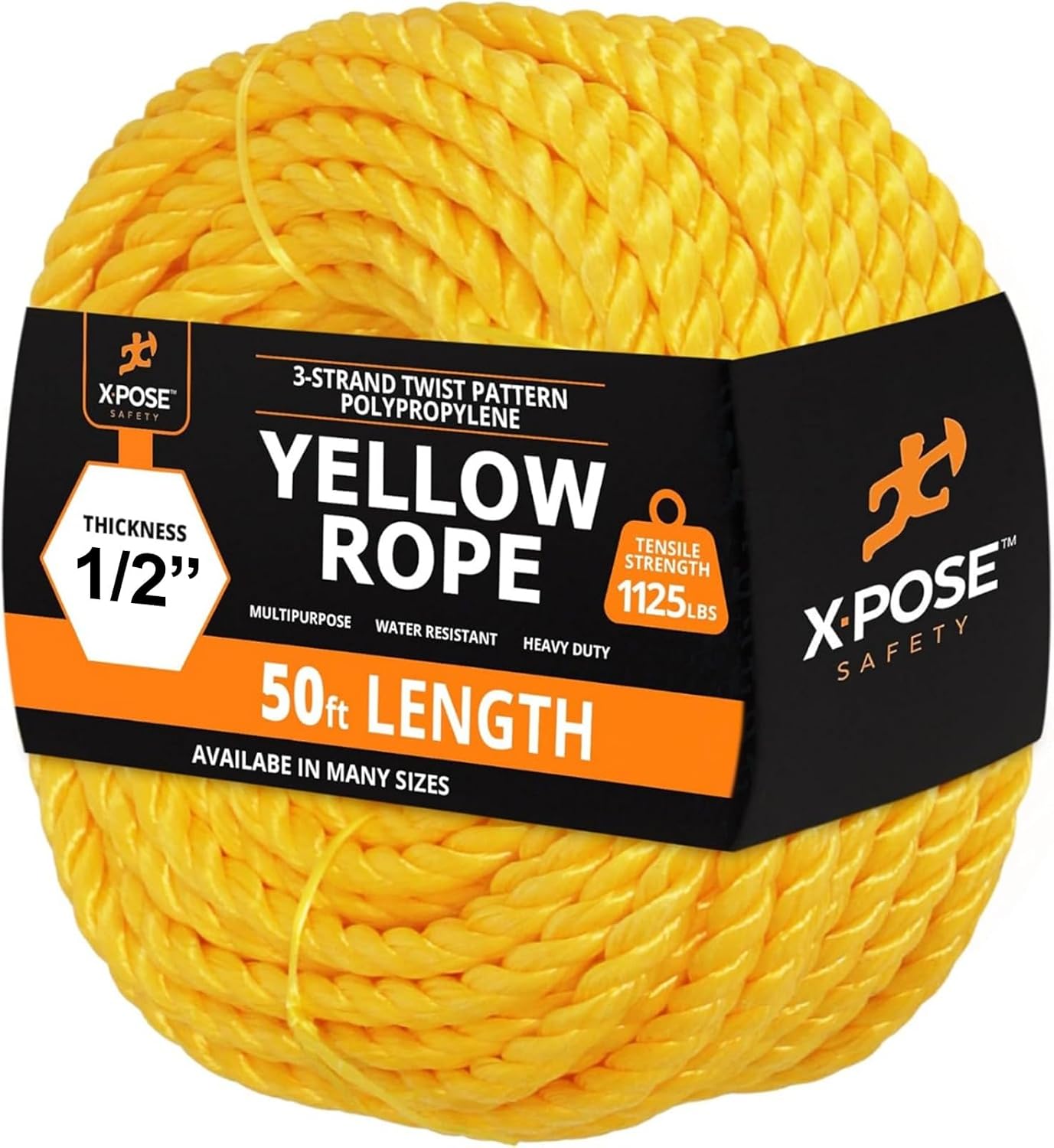 Cuerda trenzada amarilla 1/2pulg x50ft polietileno uso