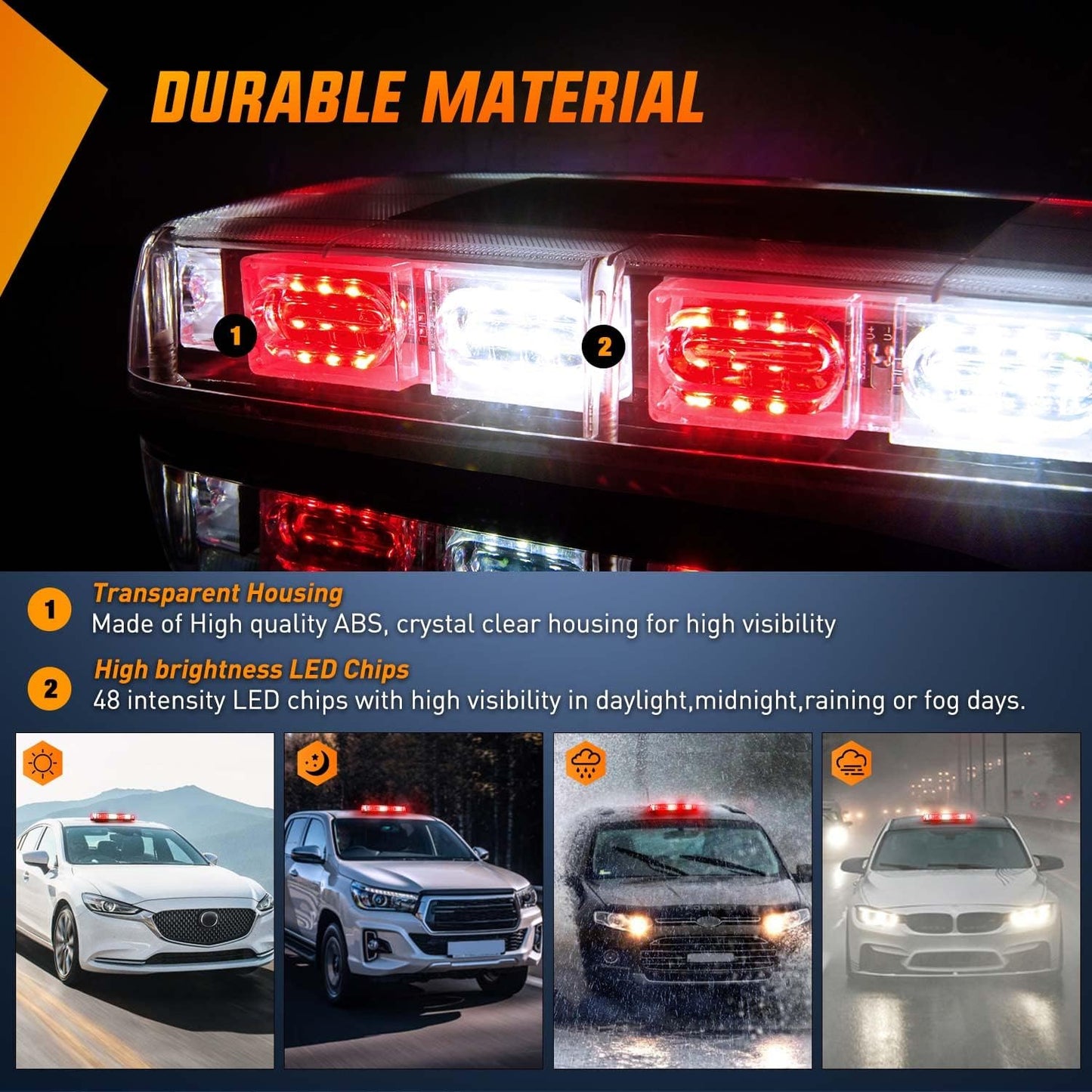 Luz estroboscópica techo 12" 48LEDs 12V-24V coche