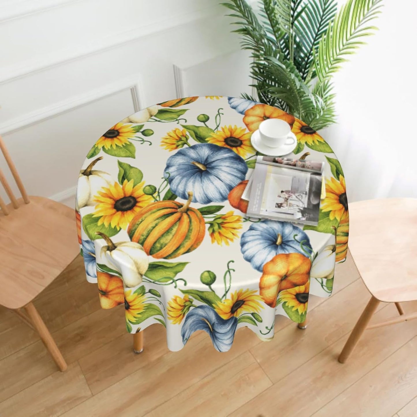 Mantel redondo 60pulg acuarela calabaza girasoles
