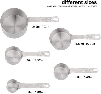 Set 14 Tazas y Cucharas Medidoras Acero Inox 18/8 para Hornear