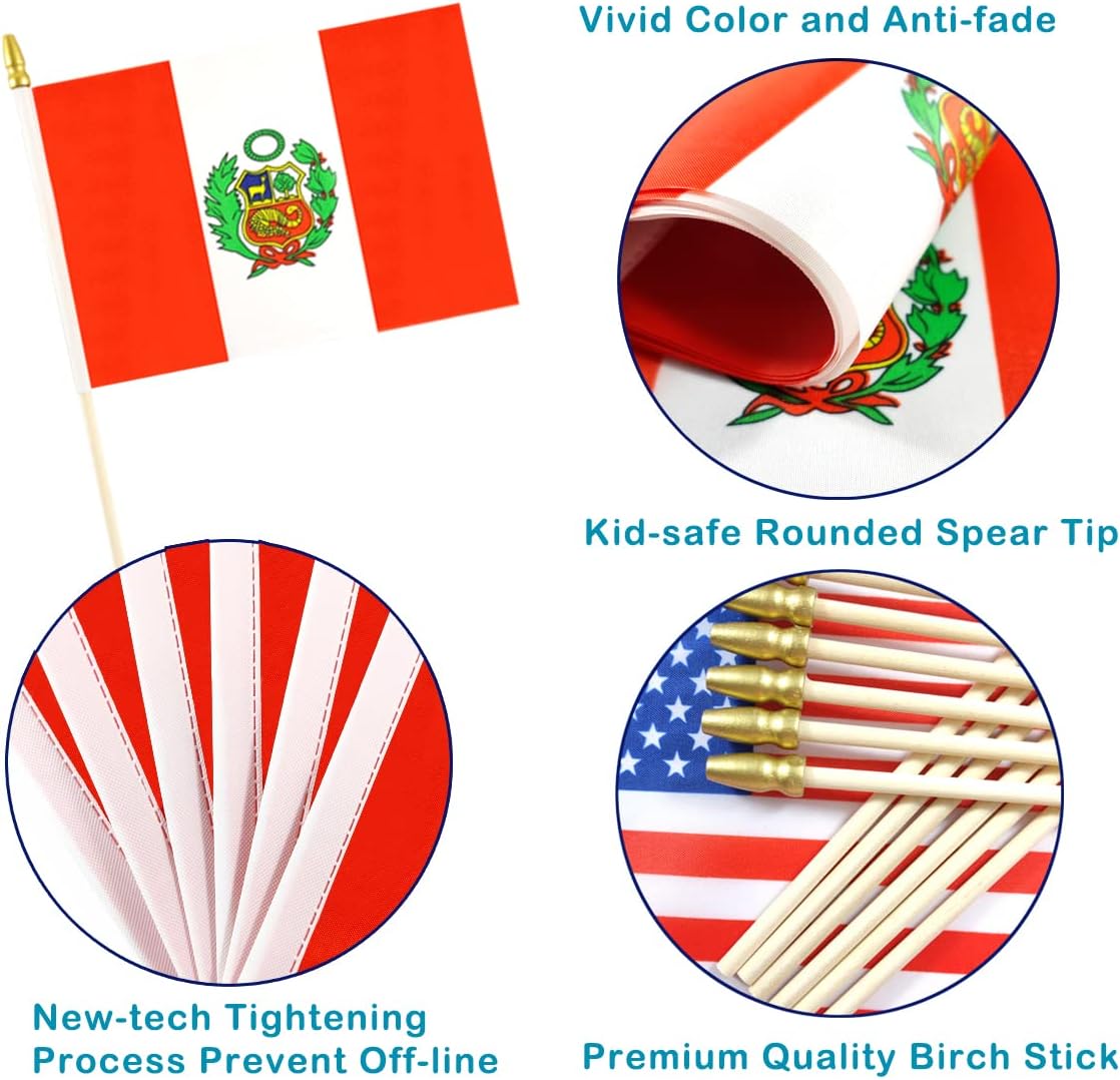 12 Pzas Bandera Perú poste madera maciza