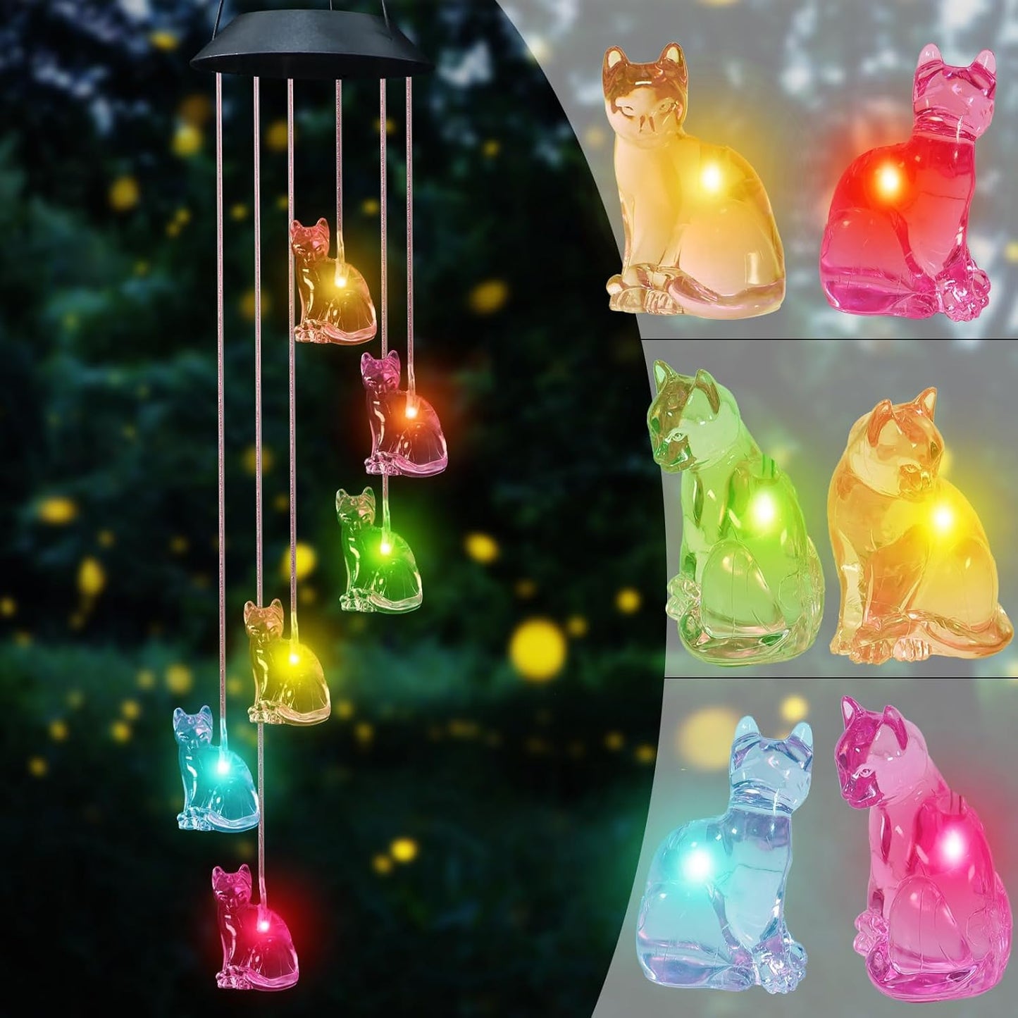 Campana viento solar forma gato luces impermeables