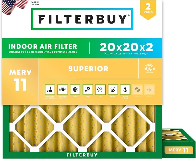 Filtro aire MERV 11 20x20" para mascotas alergias 2 pzas