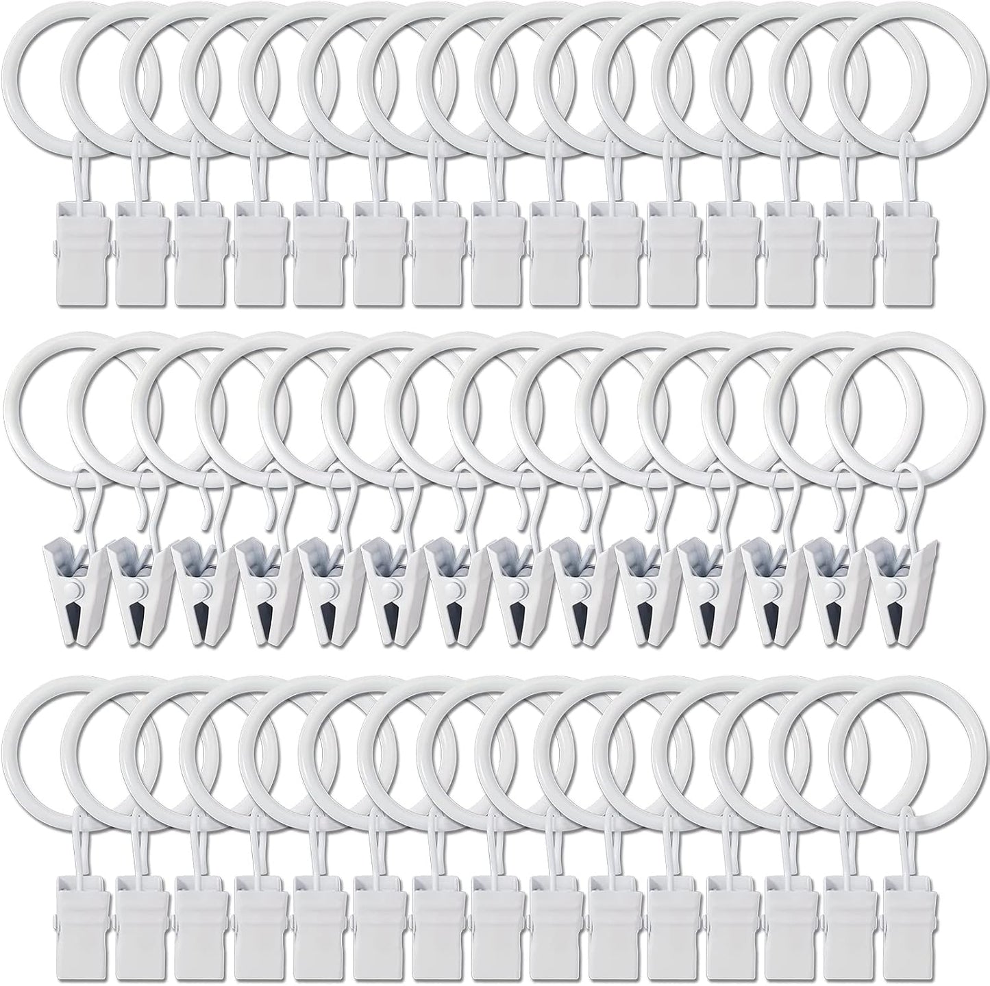 44 Anillos Metálicos para Cortinas con Pinzas 1" Blanco