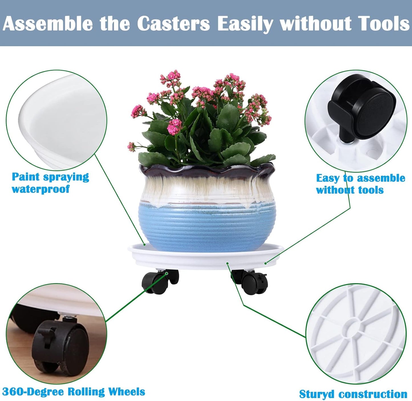 4 Soportes plantas plástico resistente con ruedas 11.8"