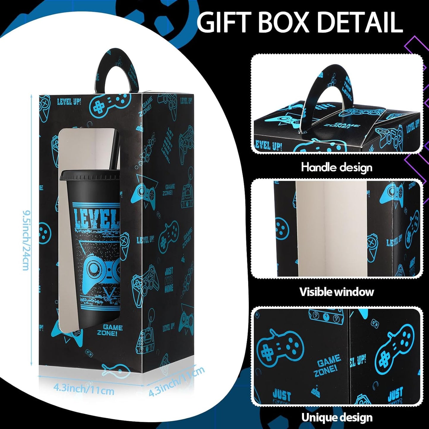 24 Tazas Set 24oz con Tapas y Popotes Reutilizables