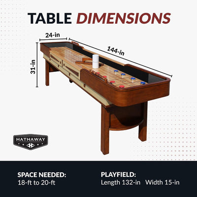 Mesa shuffleboard 12ft sala juegos con laca y gabinete