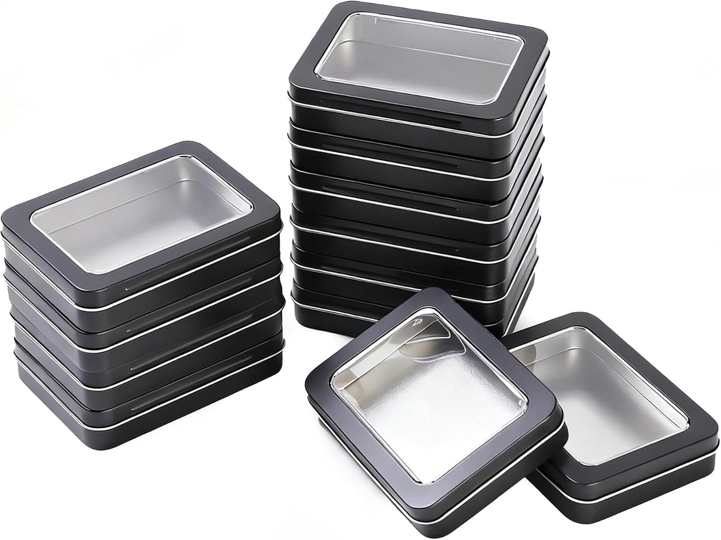 12 Latas Metal Rectangulares Tapas Transparentes 4.5x3.3"