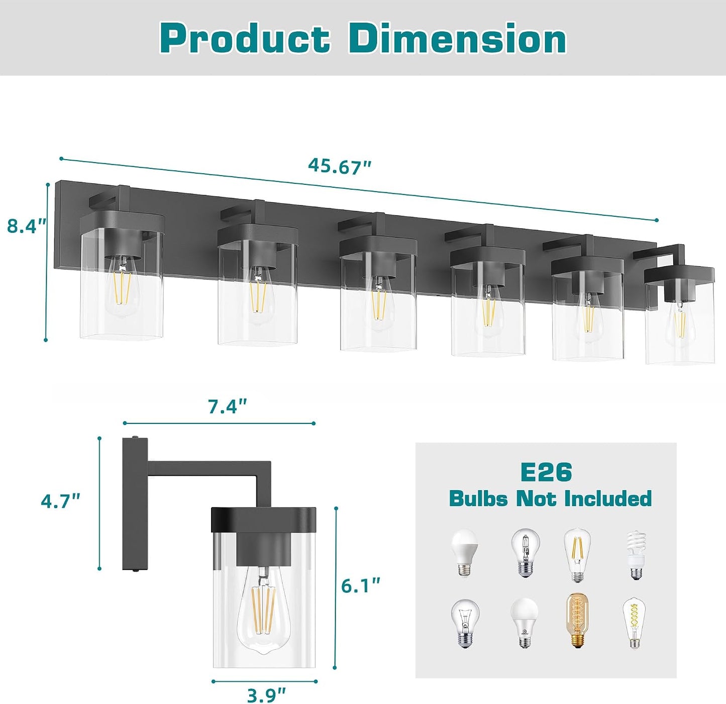 Luz tocad. baño 6 luces cuadrada negra sala dormitorio