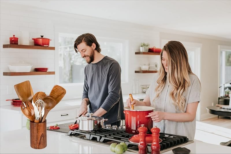 7 Pzas Utensilios Cocina Madera Acacia Con Soporte