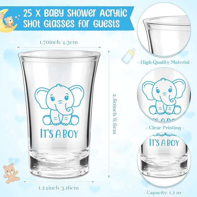 25 Vasos Chupito Acrílicos para Baby Shower