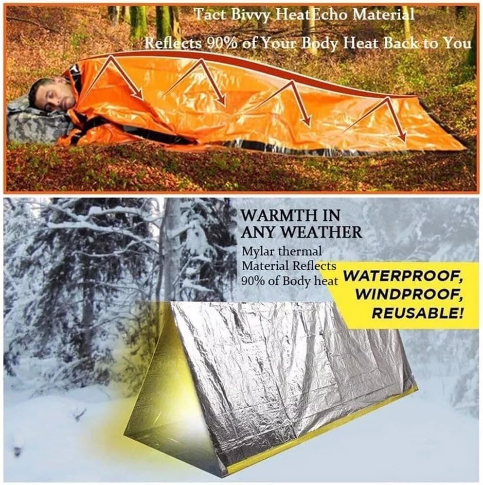 Saco dormir emergencia 84x36pulg impermeable para campamento
