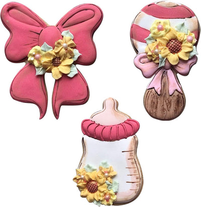Set 3 cortadores galletas baby shower sonajero cinta acero inox