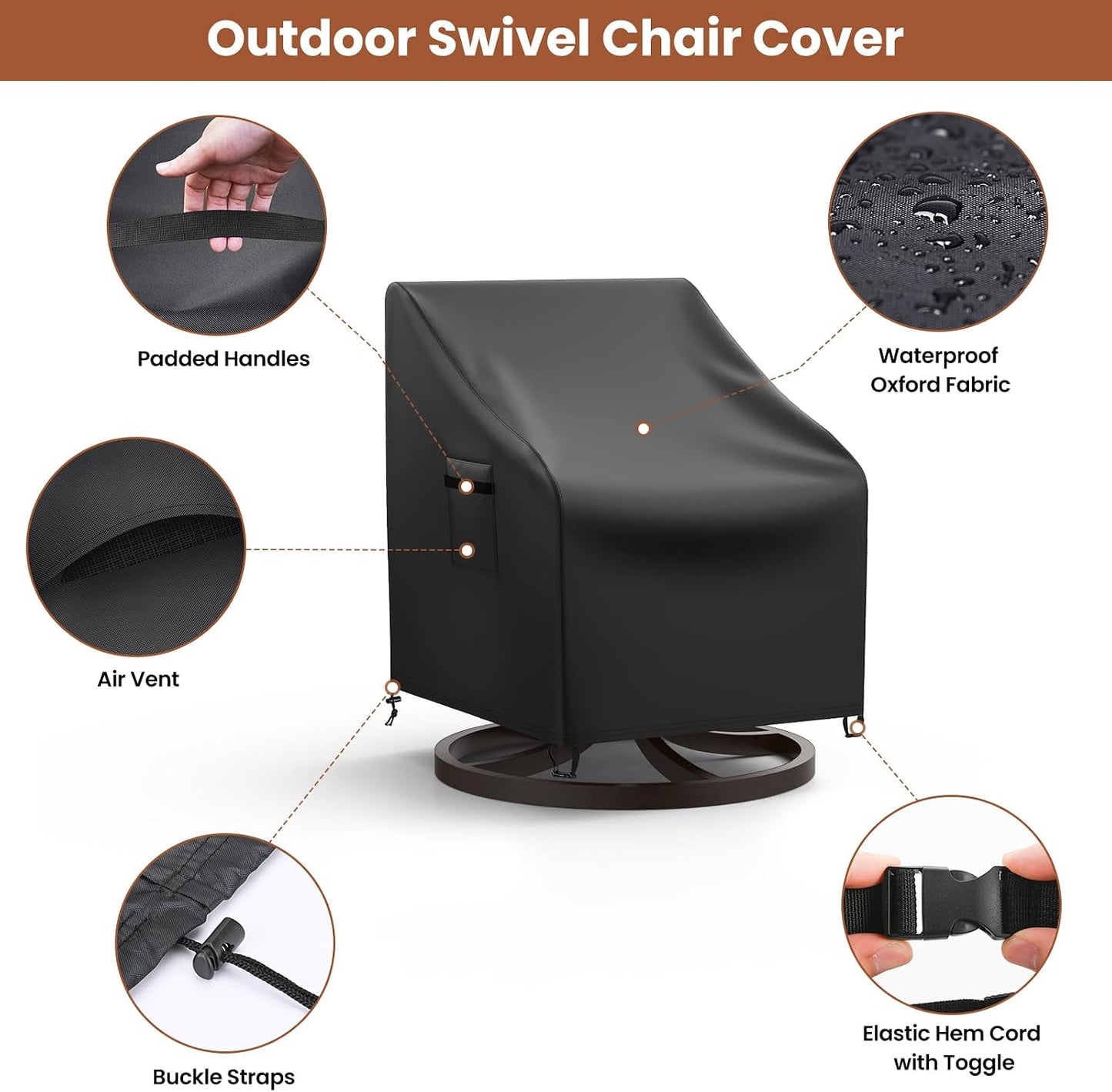 Funda silla giratoria exterior 33x37x38.5" 2 Pzas negro
