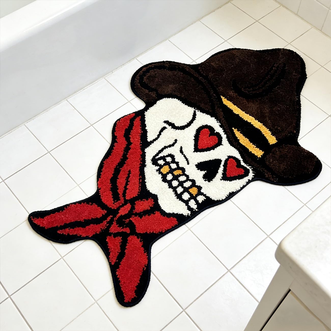 Alfombra baño calavera gótica antiderrap 2.5x4ft