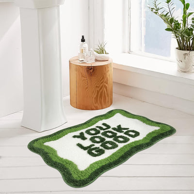 Alfombra baño absorbente suave verde irregular