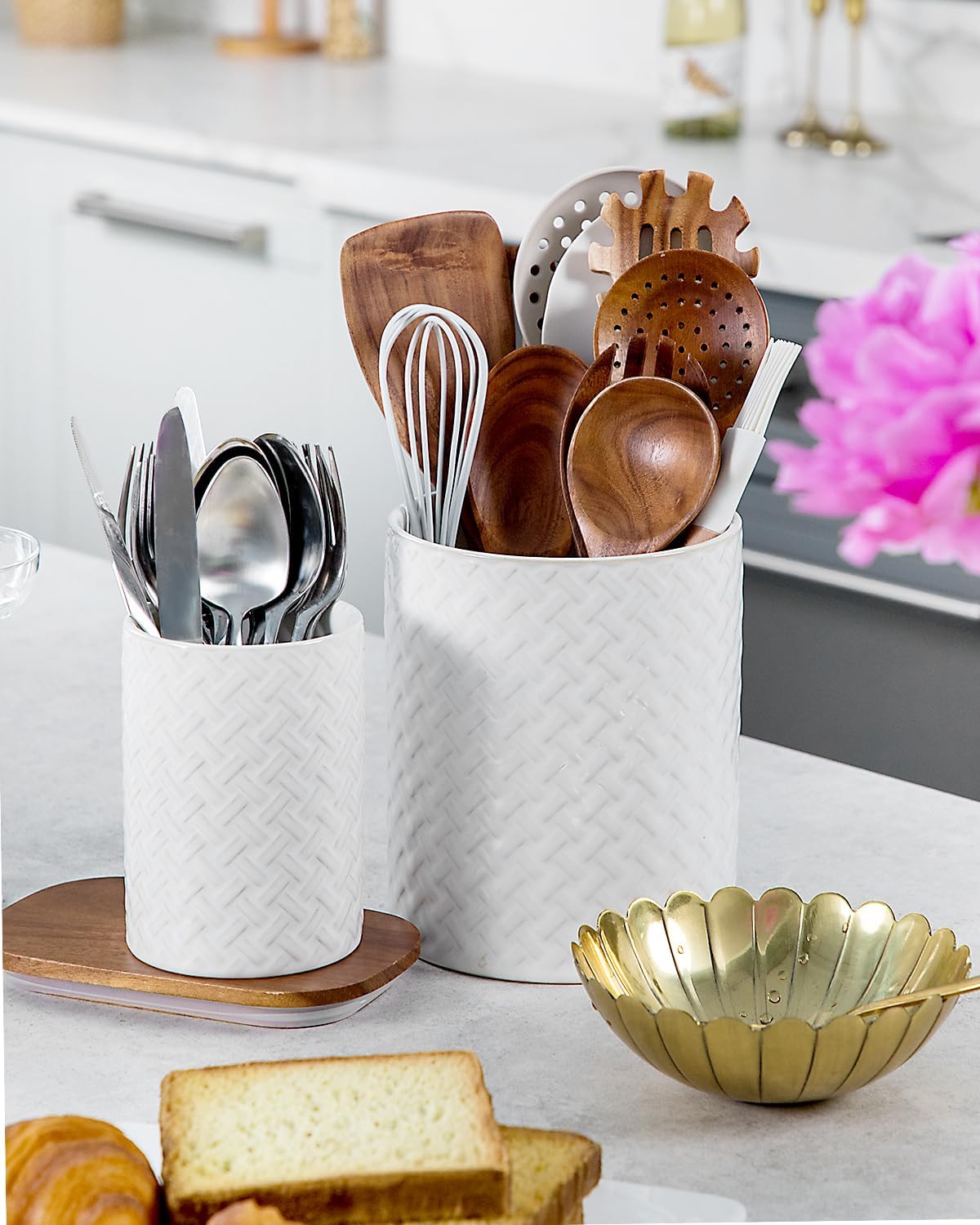 Soporte utensilios cerámica encimera cocina estilo granja