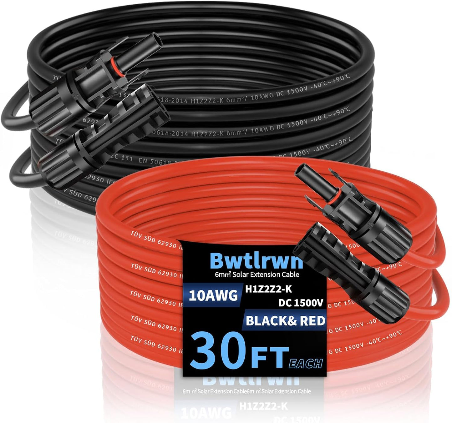 Cable extensión solar 2x30ft 10AWG con conectores impermeables
