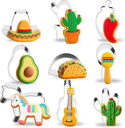 Set 9 Cortadores Galletas 5 de Mayo Acero Inox Regular Mexicano