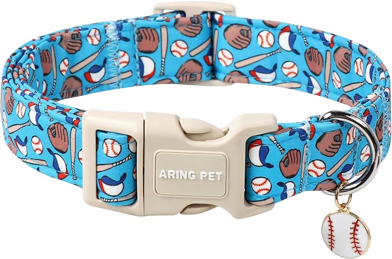Collar perro béisbol azul con hebilla rápida para cachorros