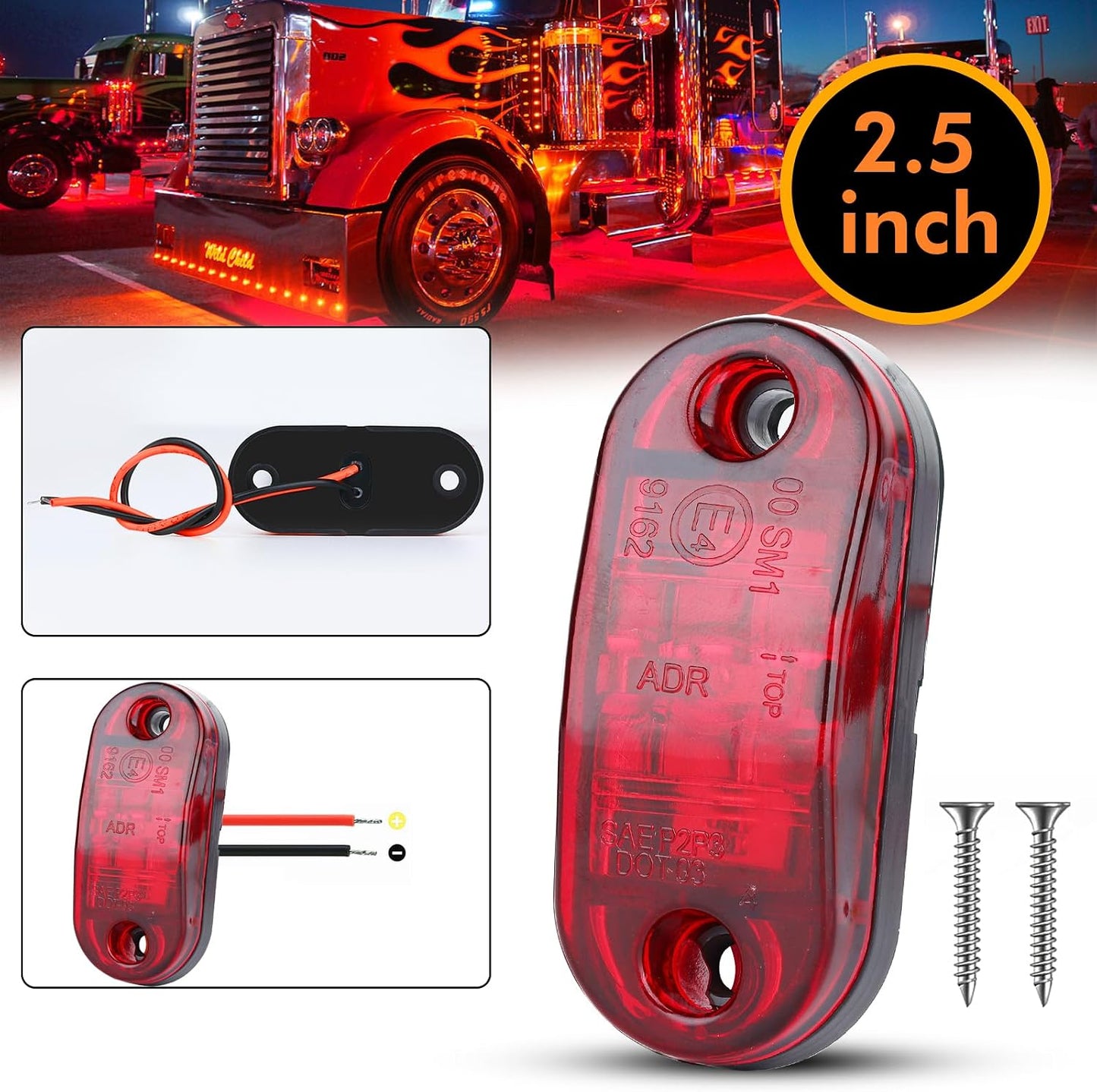10 Pzas Luces LED Remolque 2.5" Rojo DC12-24V Impermeable