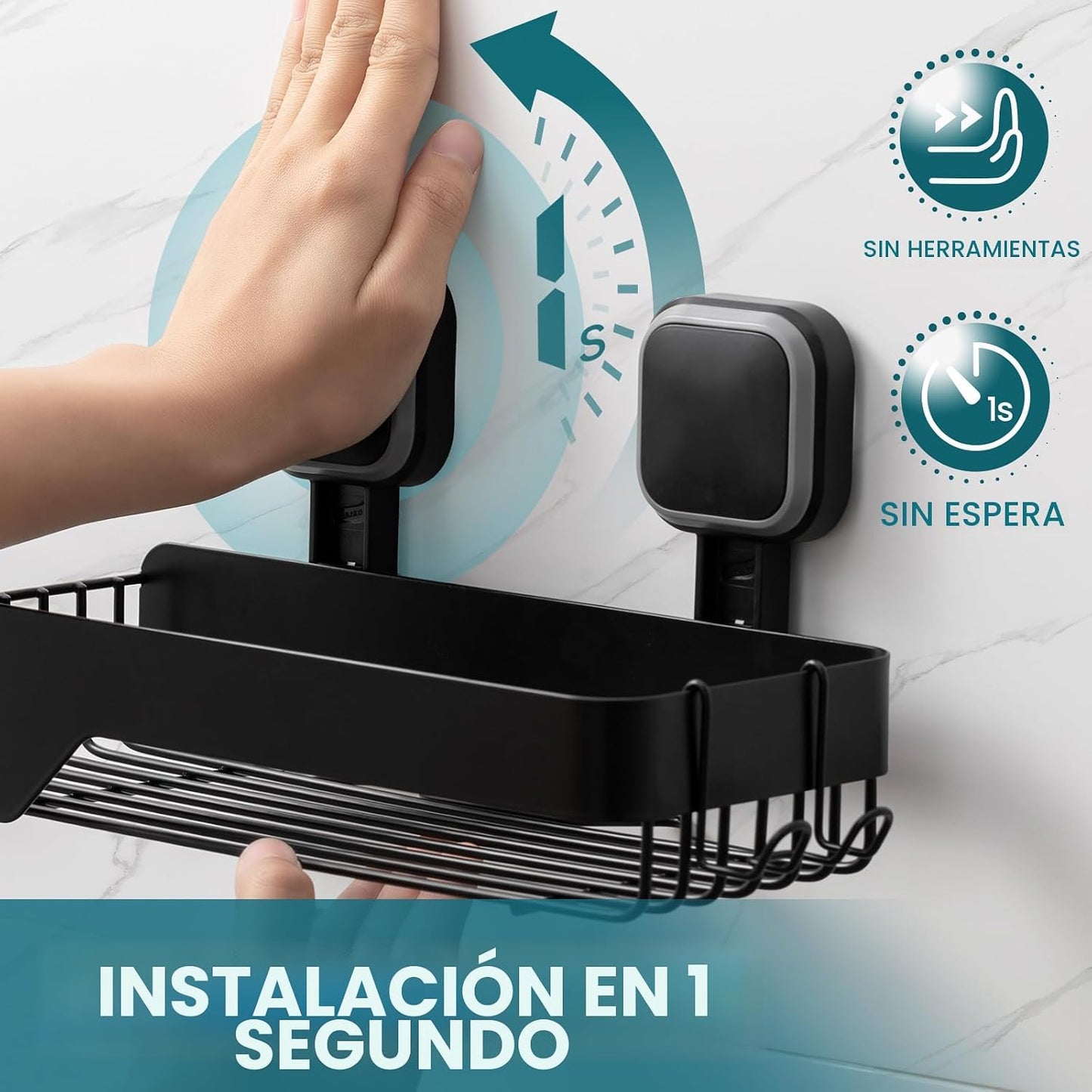 Estante ducha acero inox ventosa negro set 2