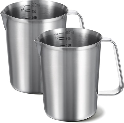 2 Tazas Medidoras Acero Inox con Mango 16oz Jarra Metal
