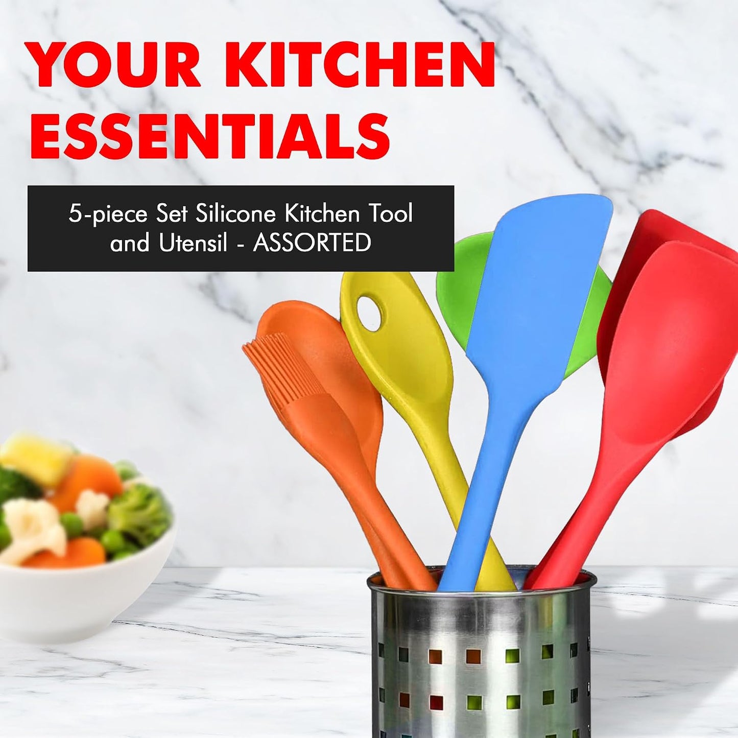 Set 5 Pzas Herramientas Cocina Silicón Multicolor