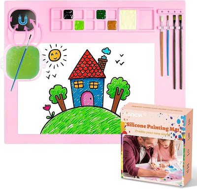 Tapete silicona arte con taza limpiador pinceles para niños