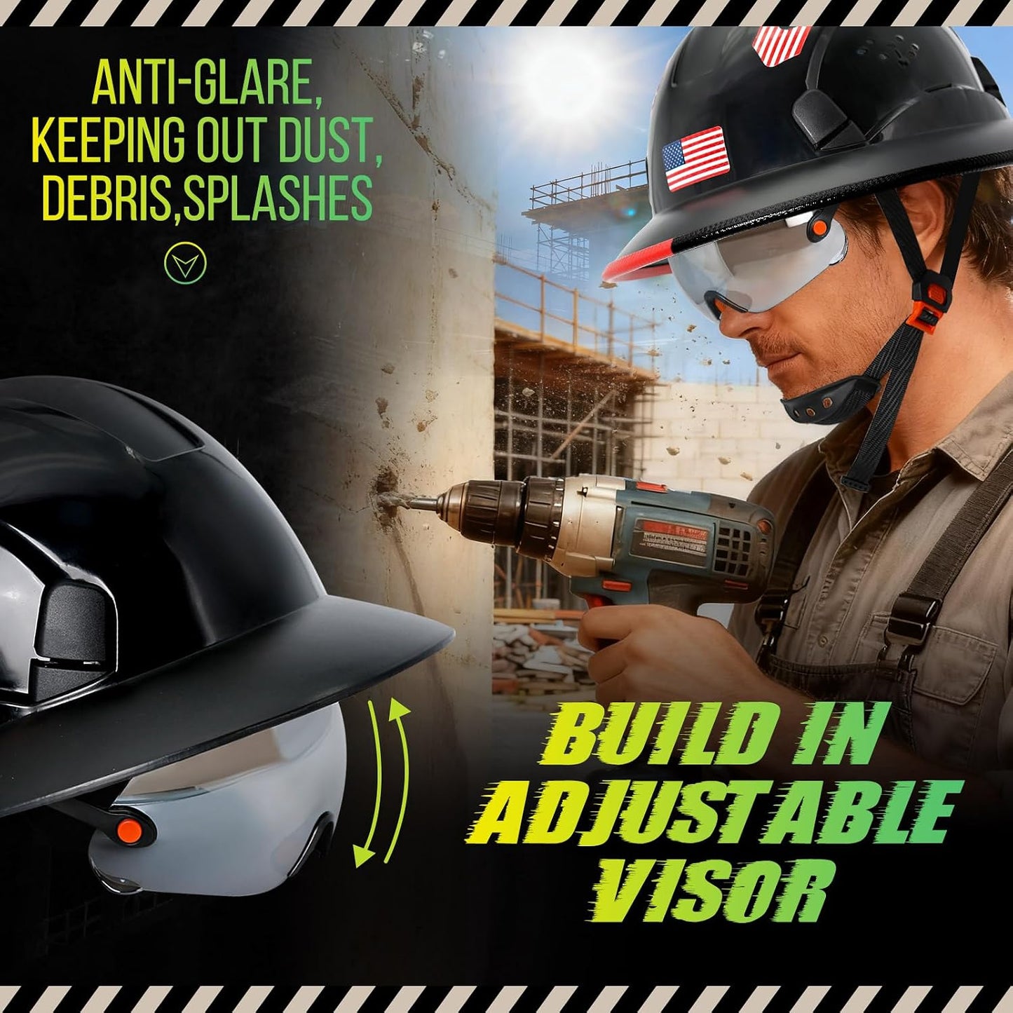 Casco construcción aprobado OSHA con visera transparente