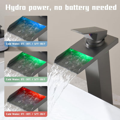 Grifo baño LED negro inox 3 colores mango latón