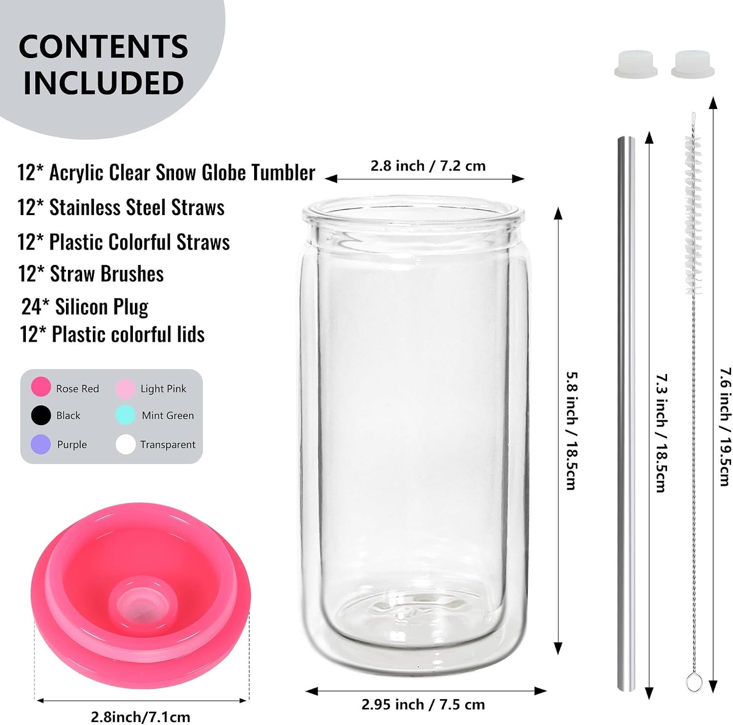 Vasos acrílicos 16oz doble pared con pajita transparente