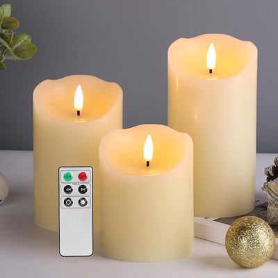 3 Pzas Velas Pilar Sin Llama LED Cera Real 3x4-6pulg
