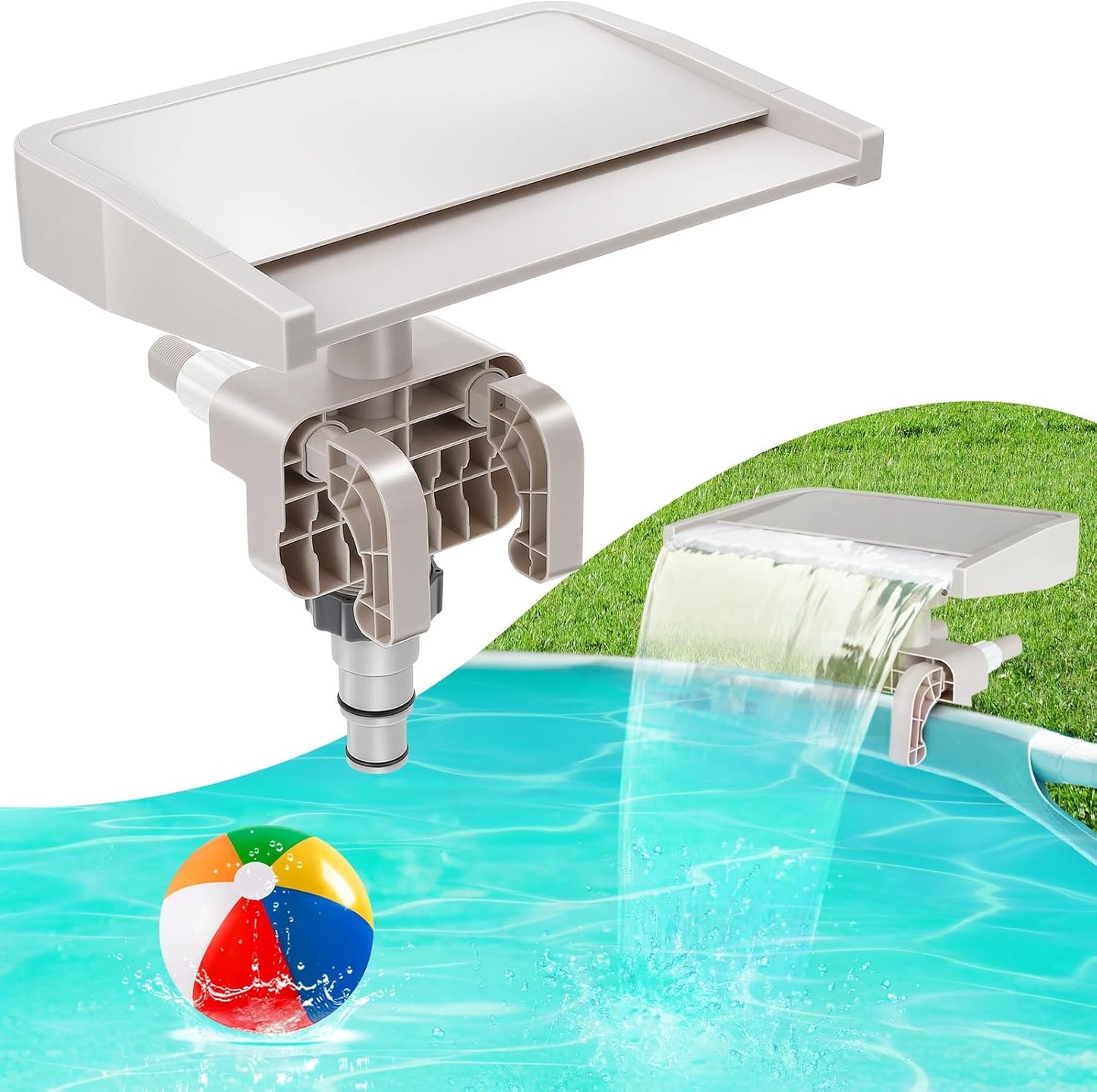 Fuente cascada piscina flujo suave abrazadera beige
