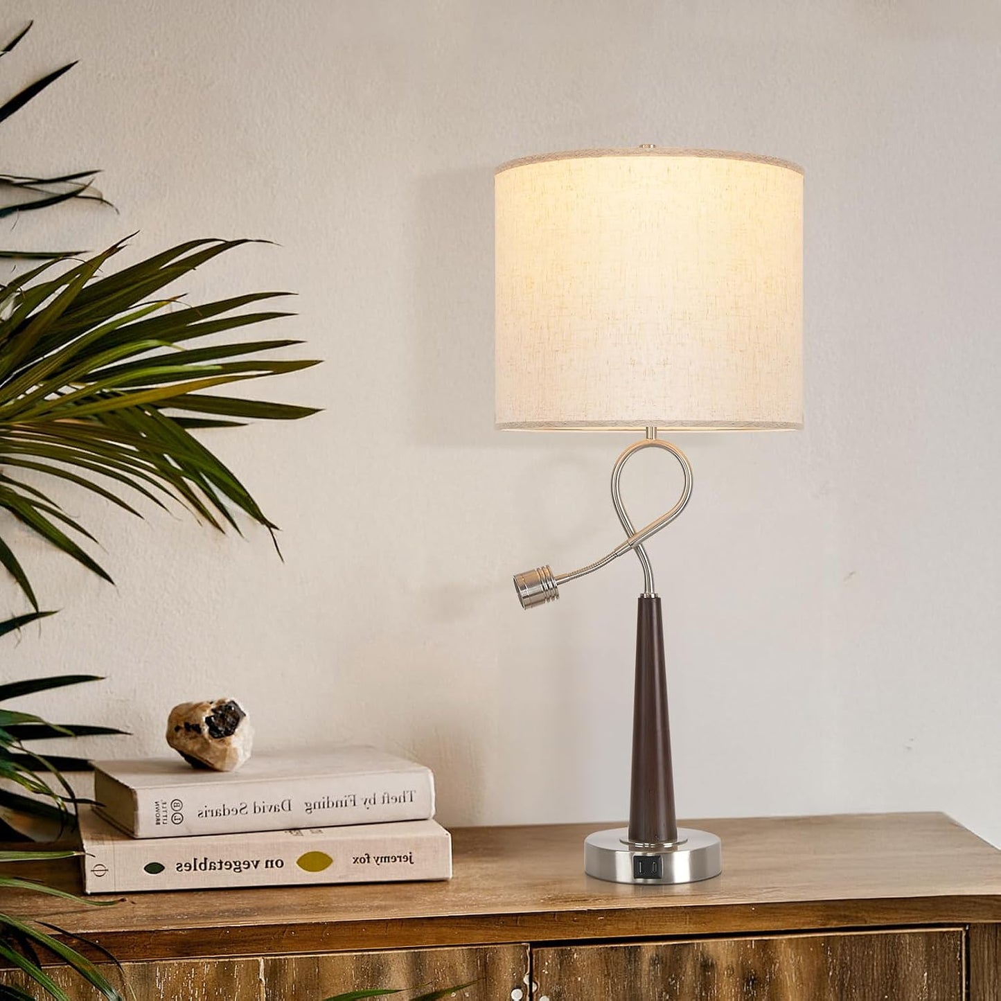 Lámpara mesa rústica de madera con luz nocturna LED
