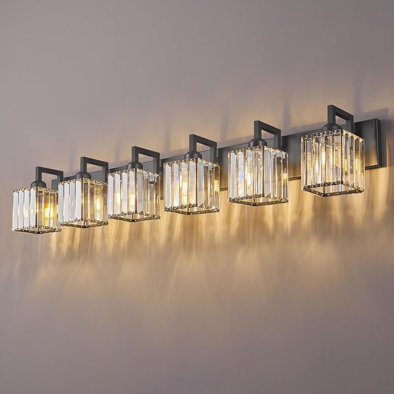 Lámpara cristal pared baño 6 luces color negro