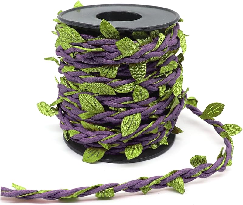 Cordel encerado 33ft hojas verdes y morado para manualidades