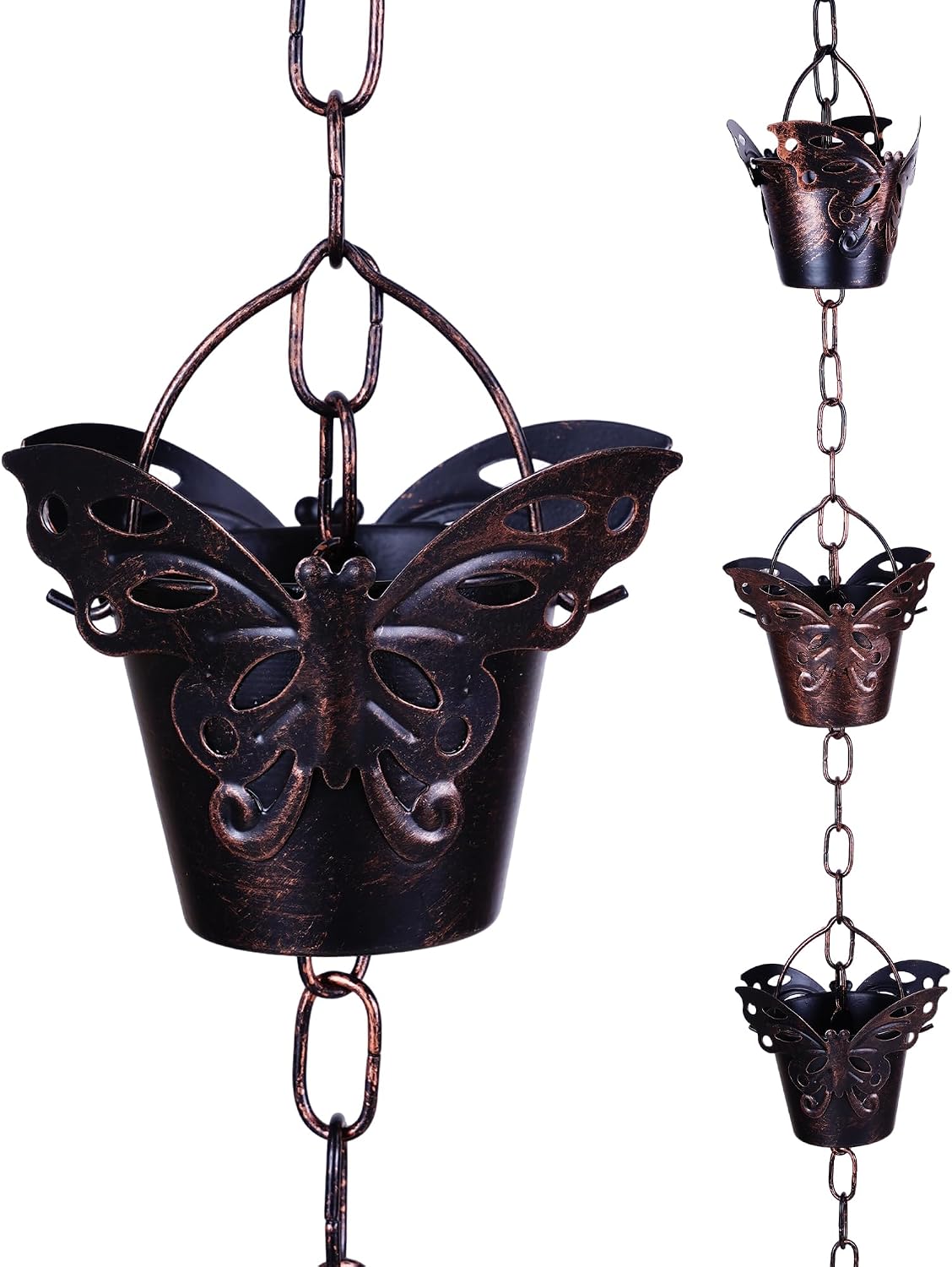 Cadena lluvia 8.5ft 12 tazas mariposa colector ajustable