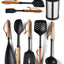 Set 8 Utensilios Cocina Silicona Asa Madera Soporte Antiadherente