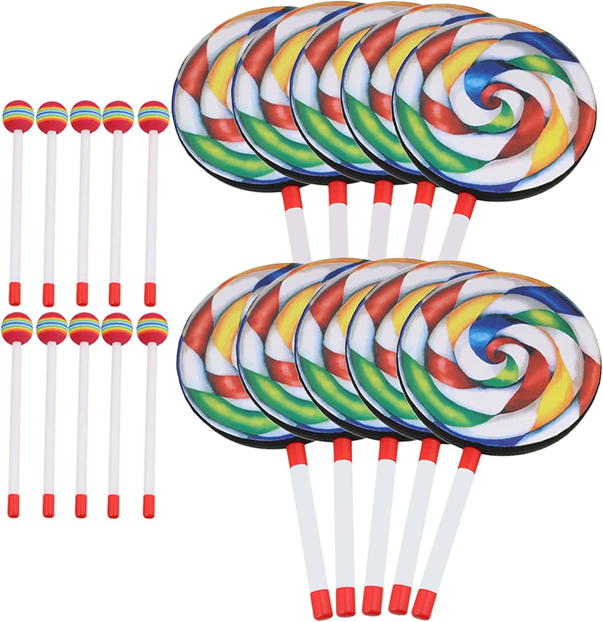 10 Pzas Tambor Sonido Musical Lollipop Colorido