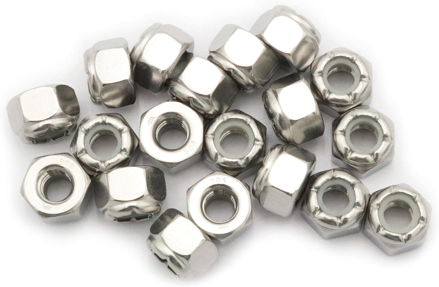 50 Tuercas Bloqueo Hex 1/4-20 Acero Inox 304 Plateado