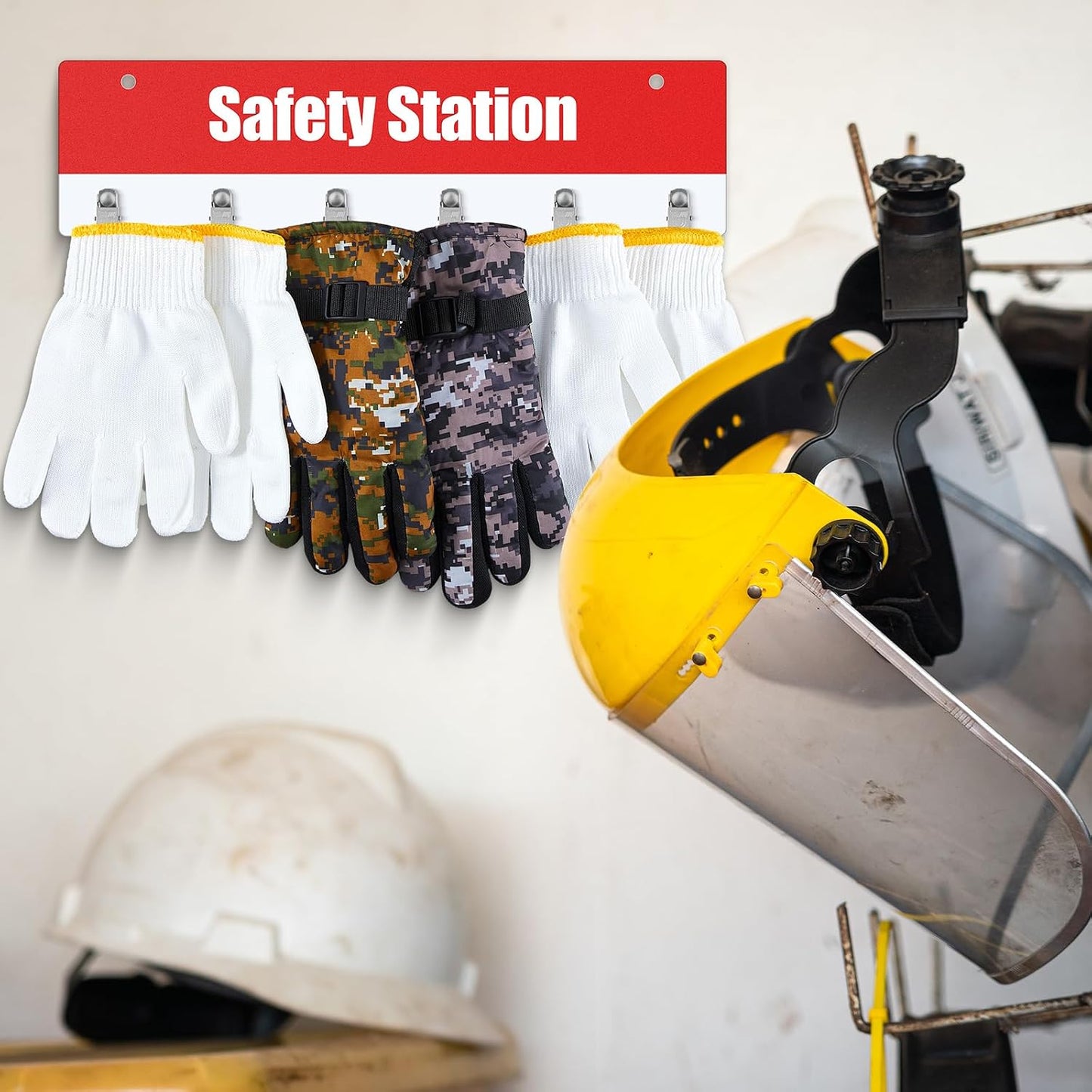 Organiz. guantes pared con clips resistentes cortes